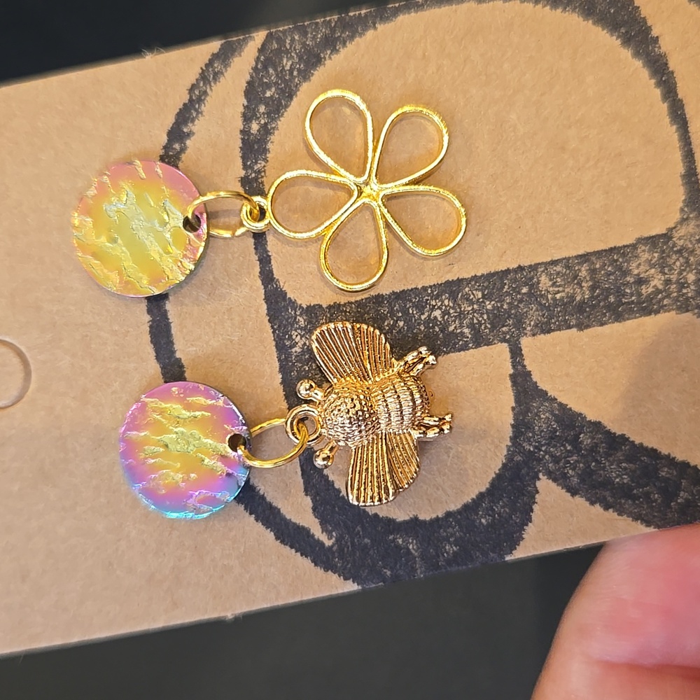 "Save the Bees" Handmade Earrings Upcycles Materials Repurposed